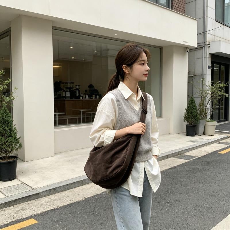 2026 Retro Taupe Canvas Crossbody Bag for Women - Image 1