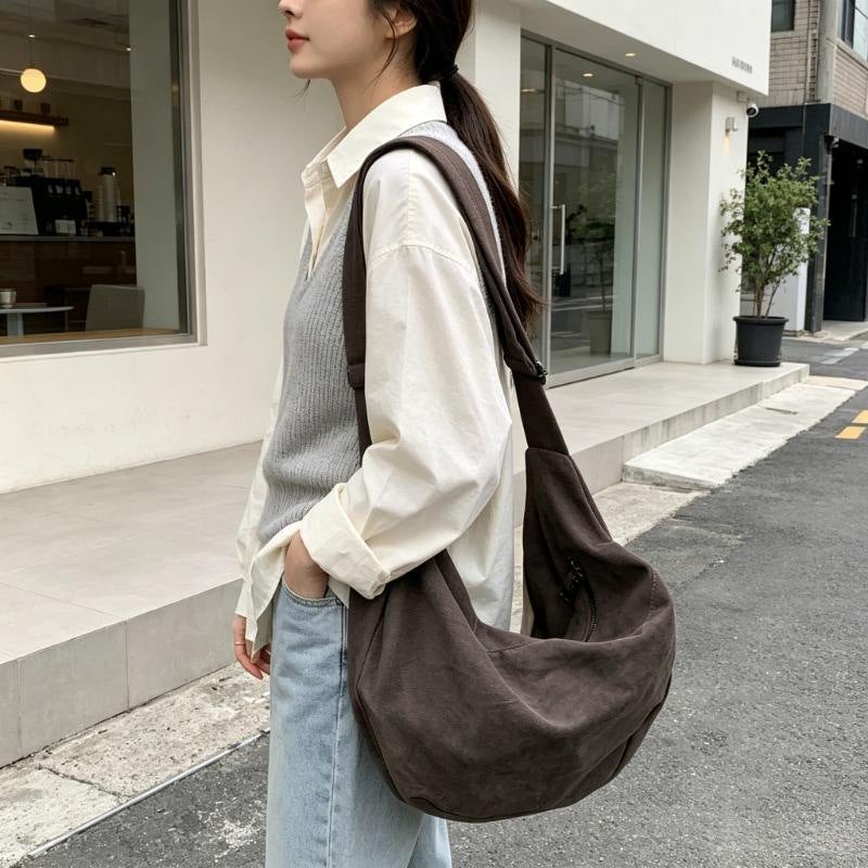 2026 Retro Taupe Canvas Crossbody Bag for Women - Image 3
