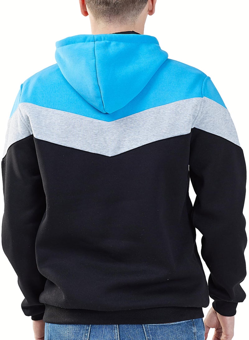 Mooncolour Mens Novelty Color Block Hoodies Cozy Sport Autumn Outwear, Black, US X-Large - Image 3