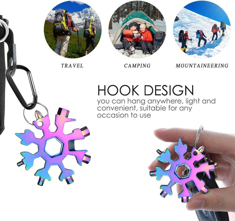 Snowflake Multitool Set, 18 in 1 Snowflake Wrench Bottle Opener Screwdriver, Portable Multitasking Keychain Tool for Men, Adventure Tools for Travel Camping Outdoor (2) - Image 4