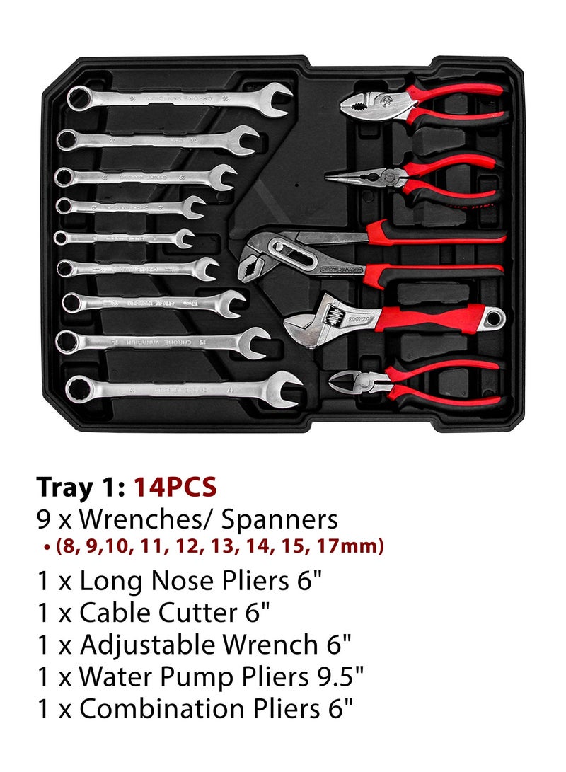 DBLEW 187 Pieces Hand Tool Set with Trolley Bag Professional Automobile Tools for Repairs and Workshops Handymen Mechanics Construction Workers and Home Use Socket Spanner Ratchet Torque Wrench Tools Kit - Image 2
