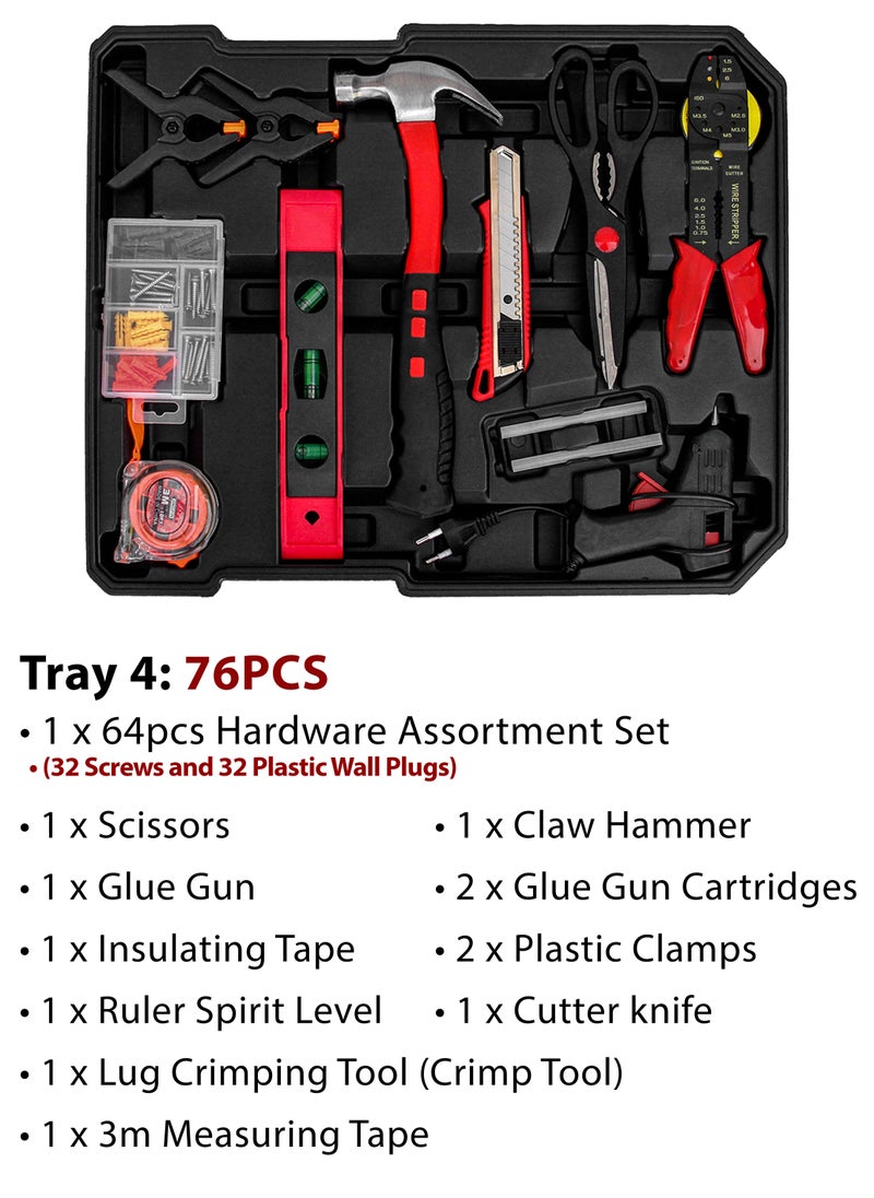 DBLEW - 187 Pieces Hand Tool Set with Trolley Bag Professional Automobile Tools for Repairs and Workshops Handymen Mechanics Construction Workers and Home Use Socket Spanner Ratchet Torque Wrench Tools Kit - Image 1