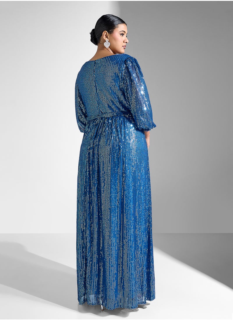 Khizana Plus Size Surplice Neck Shimmer Dress  - Image 2