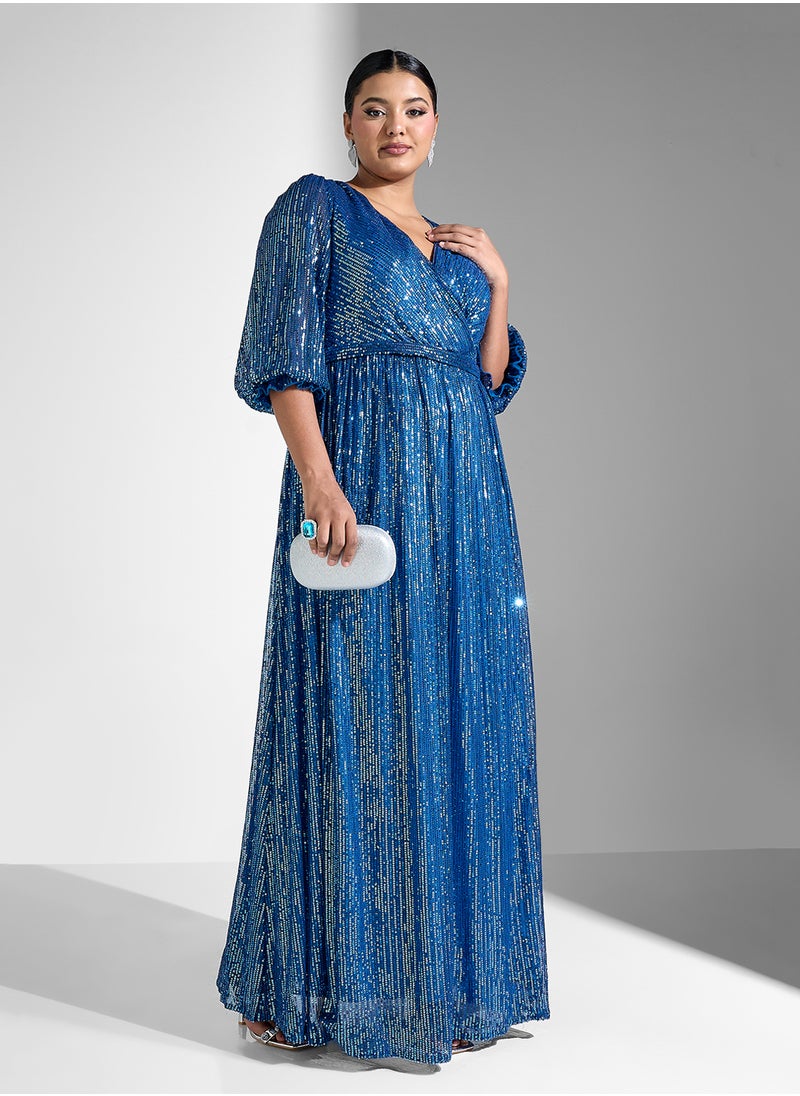 Khizana Plus Size Surplice Neck Shimmer Dress  - Image 4