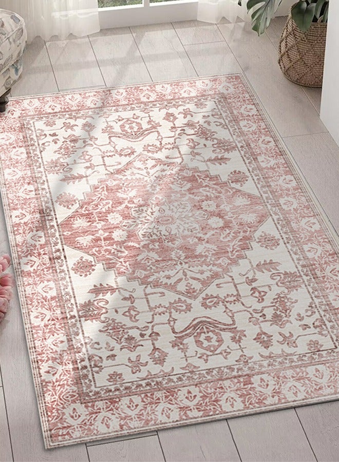 كيلا سجادة منطقة على طراز بوهو، سجاد غرفة المعيشة، سجادة عتيقة، سجادة داخلية، سجادة ريترو غير قابلة للانزلاق للحمام والمطبخ وغرفة النوم، اللون: وردي، المقاس: 120×180 سم - Image 1