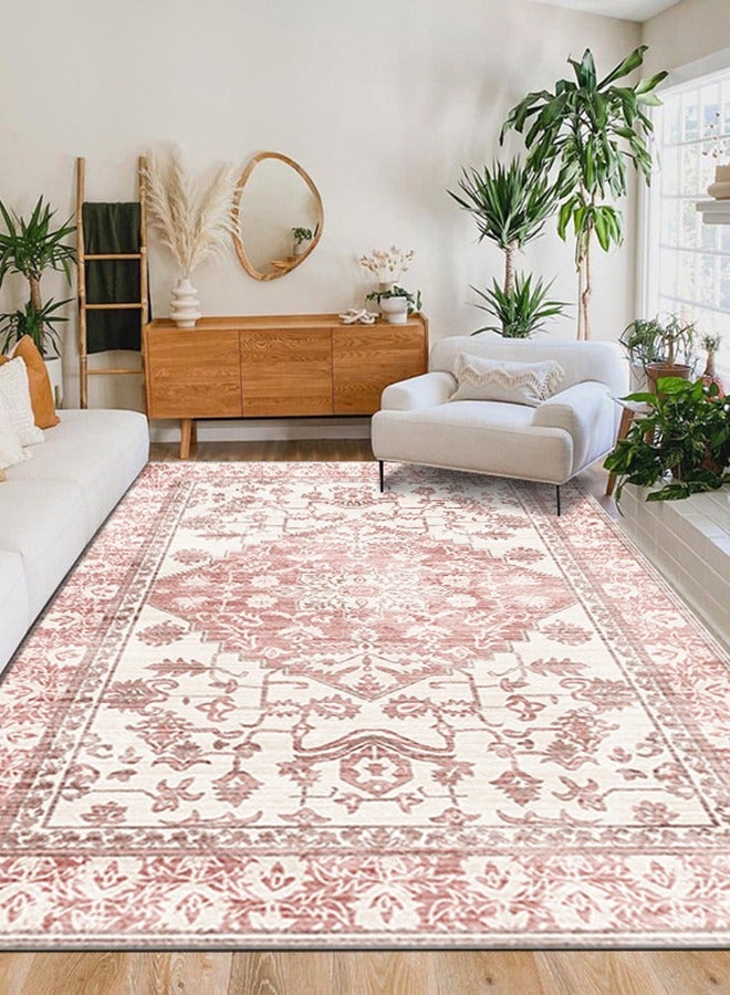 كيلا سجادة منطقة على طراز بوهو، سجاد غرفة المعيشة، سجادة عتيقة، سجادة داخلية، سجادة ريترو غير قابلة للانزلاق للحمام والمطبخ وغرفة النوم، اللون: وردي، المقاس: 120×180 سم - Image 2