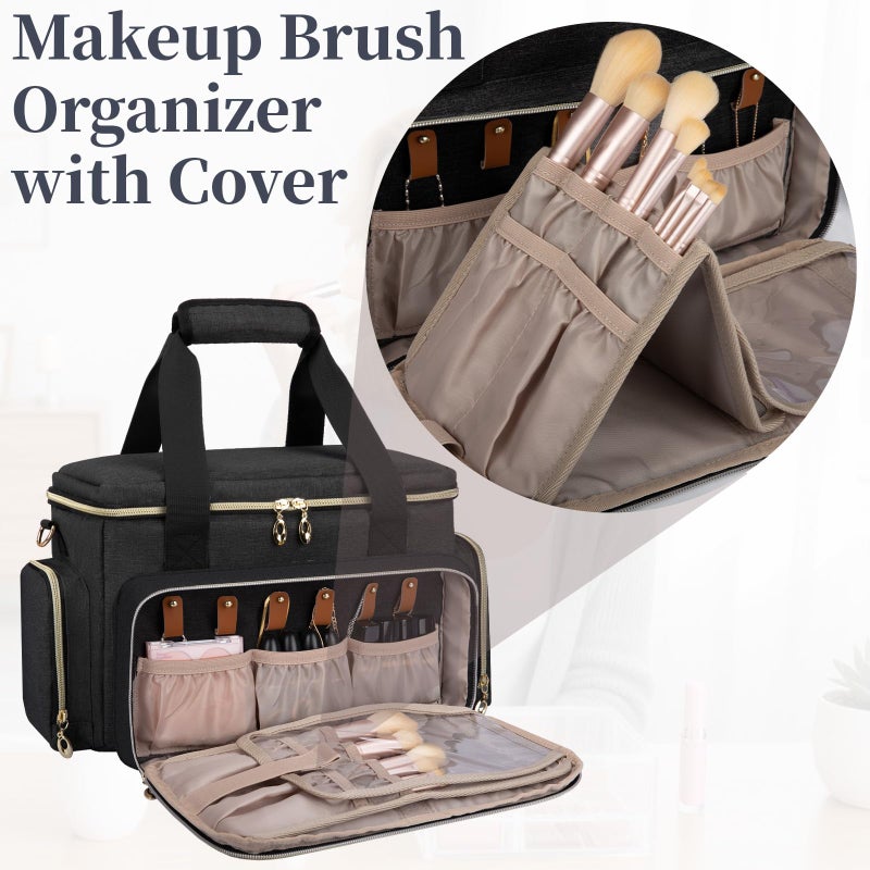 GDNasist Large Makeup Bag, Portable Travel Makeup Bag Organizer for Women Girls with 2 Removable Pouches & Detachable Dividers, Cosmetic Travel Bag, Toiletry Bag for Makeup and Hair Supplies Black - Image 2