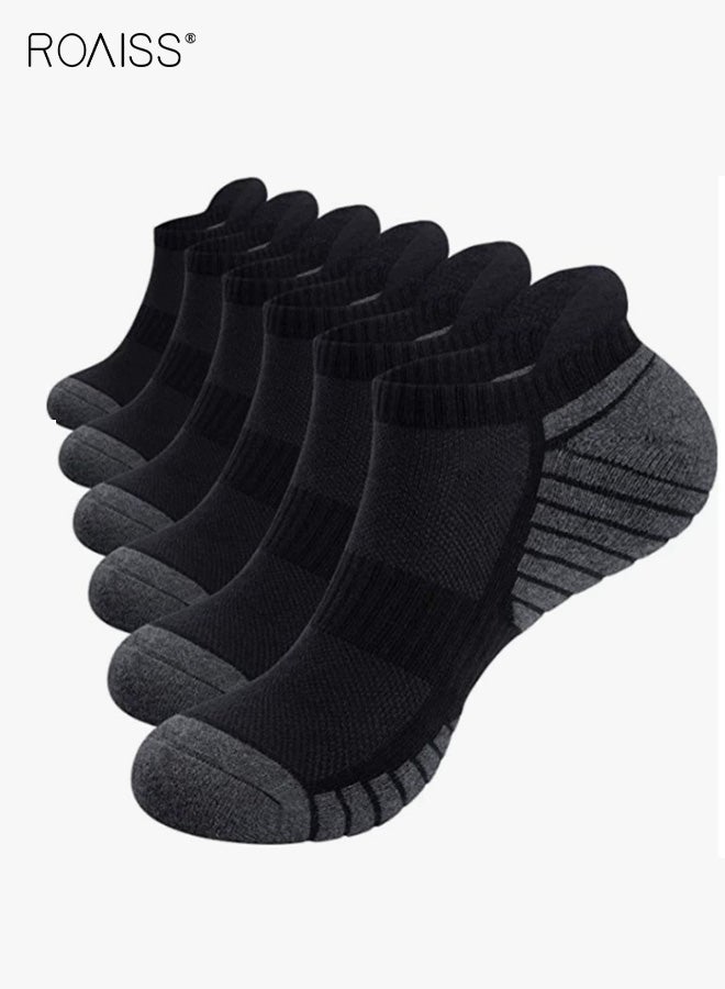 roaiss 6 Pairs Men's Athletic Socks Breathable Anti-Slip Quick-Dry Cushioned Socks with Padded Sole for Gym and Training, Black - Image 1