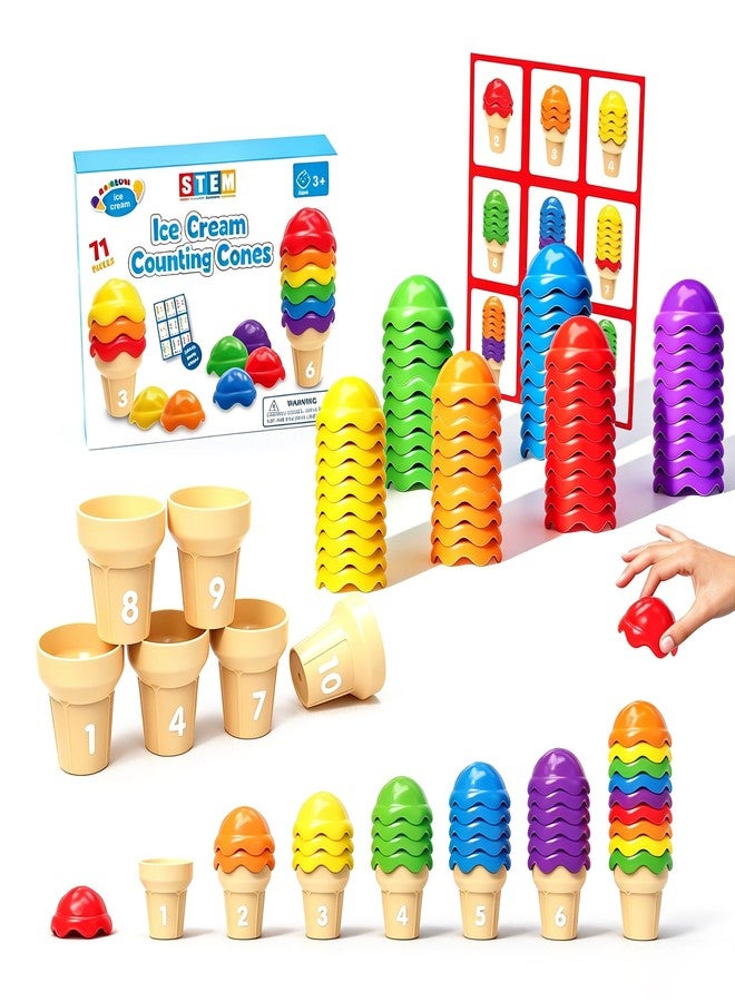 EXBEPE Ice Cream Counting and Color Sorting Stacking STEM Toys,71 Pcss,Montessori Number Preschool Kindergarten Learning Activities,Math Manipulatives Educational Fine Motor Skills Toys for Kids Ages 3+ - Image 1