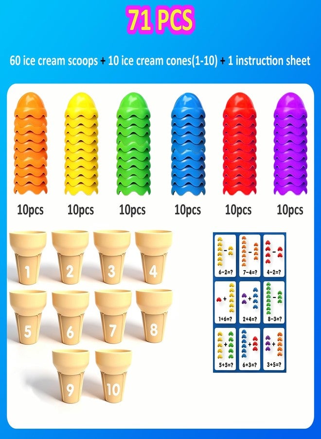 EXBEPE Ice Cream Counting and Color Sorting Stacking STEM Toys,71 Pcss,Montessori Number Preschool Kindergarten Learning Activities,Math Manipulatives Educational Fine Motor Skills Toys for Kids Ages 3+ - Image 5