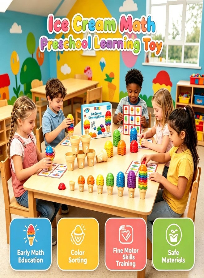 EXBEPE Ice Cream Counting and Color Sorting Stacking STEM Toys,71 Pcss,Montessori Number Preschool Kindergarten Learning Activities,Math Manipulatives Educational Fine Motor Skills Toys for Kids Ages 3+ - Image 2
