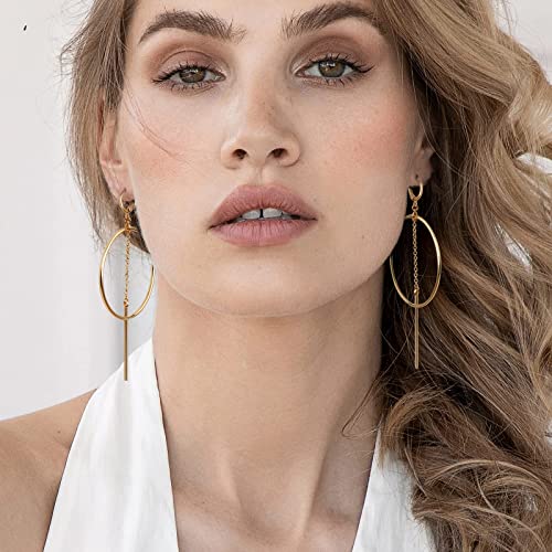 S SUSANN 14k Gold Hoops Earrings for Women, High Polished Dangly Bar earrings Cute and Aesthetic Earrings for Women - Image 3