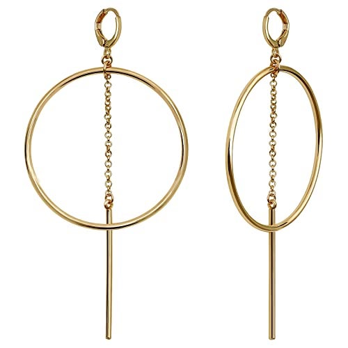 S SUSANN 14k Gold Hoops Earrings for Women, High Polished Dangly Bar earrings Cute and Aesthetic Earrings for Women - Image 1