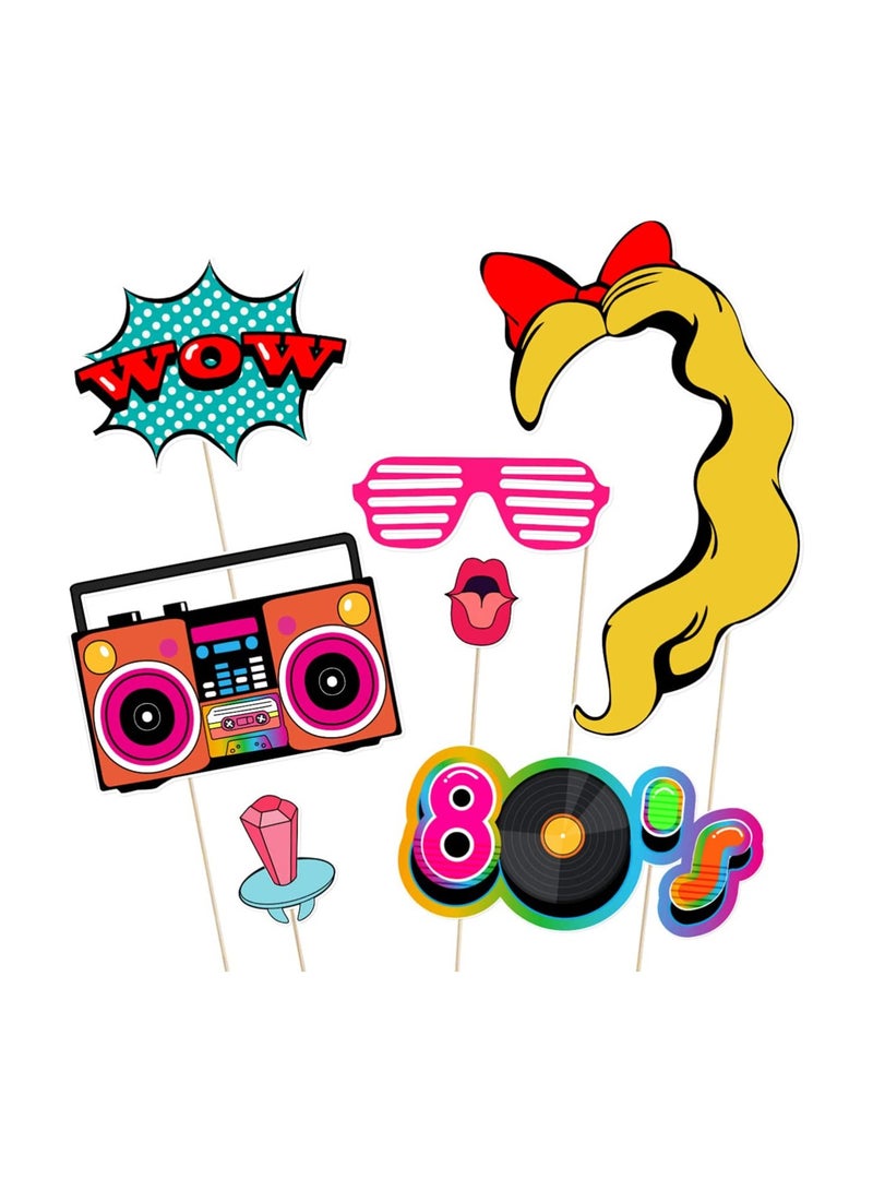 Zikra 21pcs 80's Funny Photo Props Birthday Party Photo Booth Props with Wooden Sticks Creative Party Supplies Perfect for 1980s Theme Birthday Party Decoration Accessories - Image 3