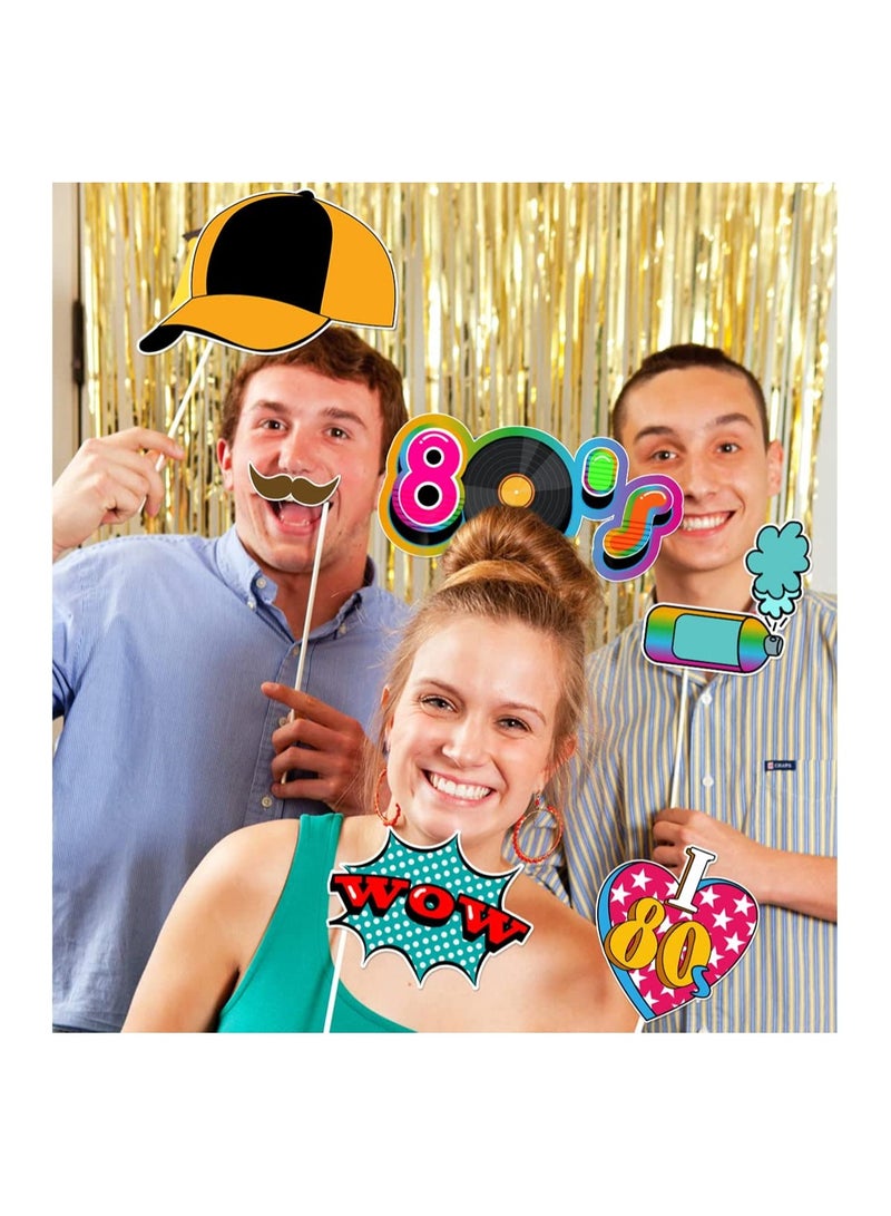 Zikra 21pcs 80's Funny Photo Props Birthday Party Photo Booth Props with Wooden Sticks Creative Party Supplies Perfect for 1980s Theme Birthday Party Decoration Accessories - Image 2