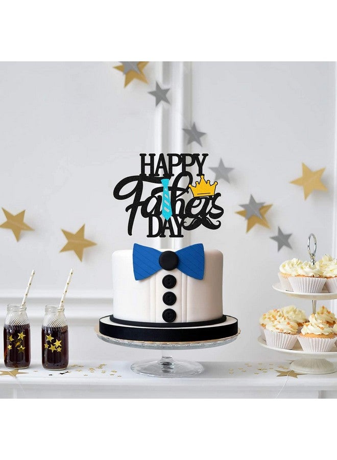 فيستيكو زينة كعكة عيد الأب السعيد من Festiko®، زينة حفلات عيد ميلاد سعيد للأب الأفضل على الإطلاق، لامعة على الوجهين، مستلزمات حفلات باللون الأسود - Image 4