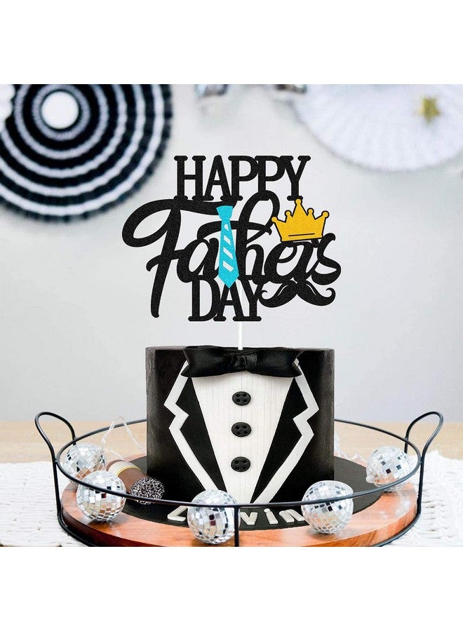 فيستيكو زينة كعكة عيد الأب السعيد من Festiko®، زينة حفلات عيد ميلاد سعيد للأب الأفضل على الإطلاق، لامعة على الوجهين، مستلزمات حفلات باللون الأسود - Image 5