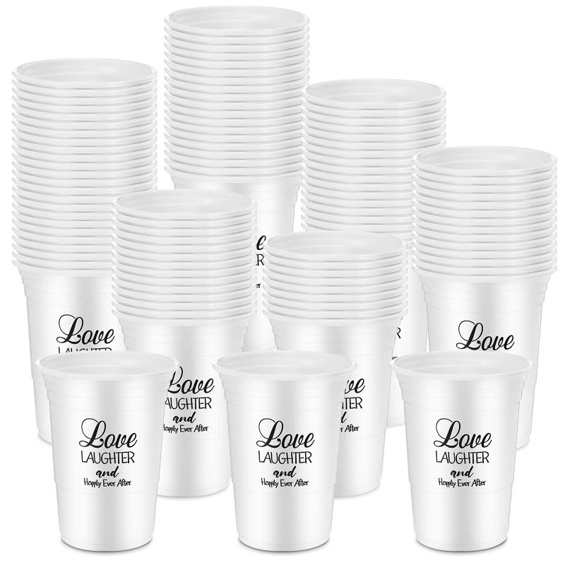Nuenen 100 Pcs 16 oz Disposable Wedding Plastic Cups Bulk Clear Wedding Reception Cup for Bridal Shower Anniversary Cheers to Love Dinner Birthday Bachelorette Party Favors Supplies