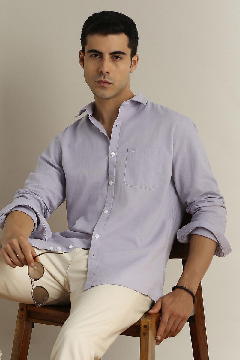 Peter England Men Lilac Slim Fit Textured Full Sleeves Casual Shirt - Image 2