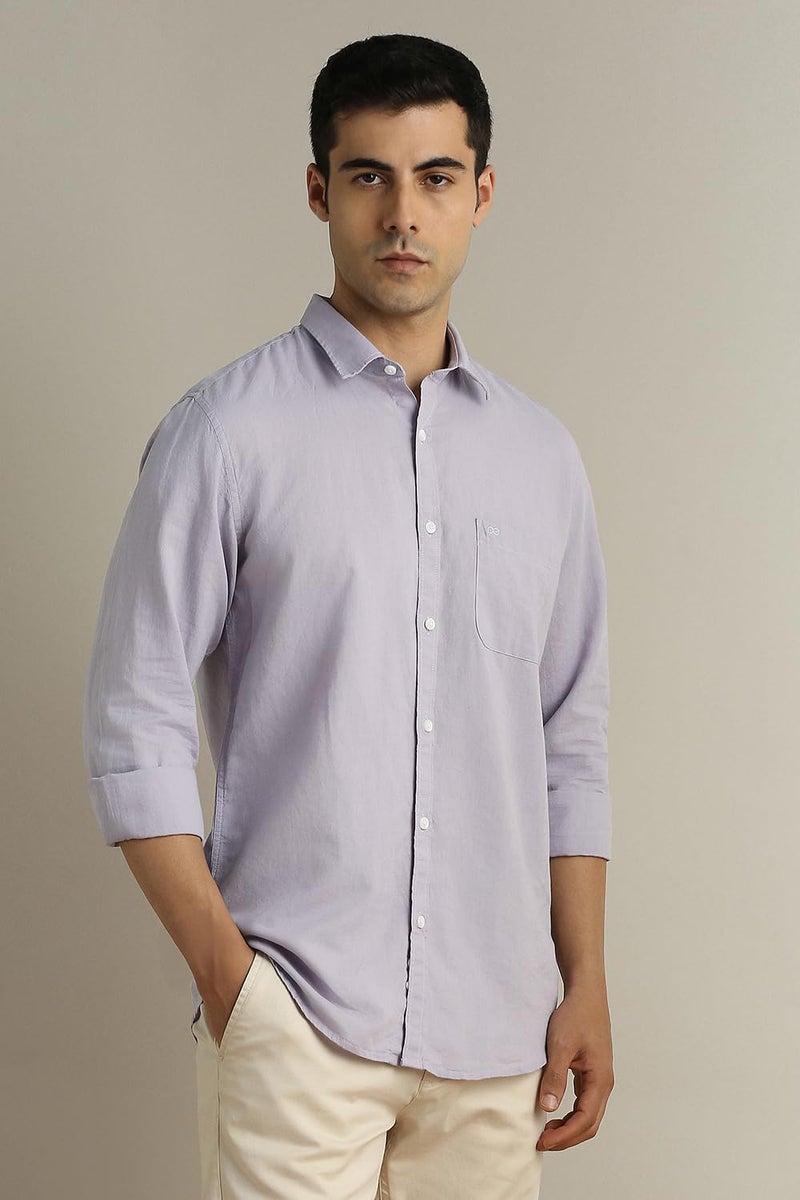 Peter England Men Lilac Slim Fit Textured Full Sleeves Casual Shirt - Image 3