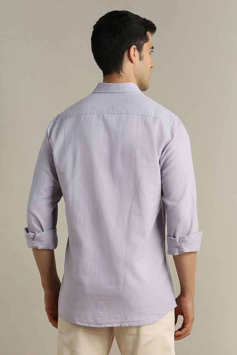 Peter England Men Lilac Slim Fit Textured Full Sleeves Casual Shirt - Image 4