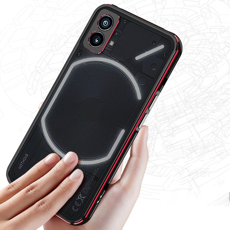 HuHa Case Cover For Nothing Phone 2a Aurora Series Metal Frame Protective Phone Case(Black Red) - Image 2
