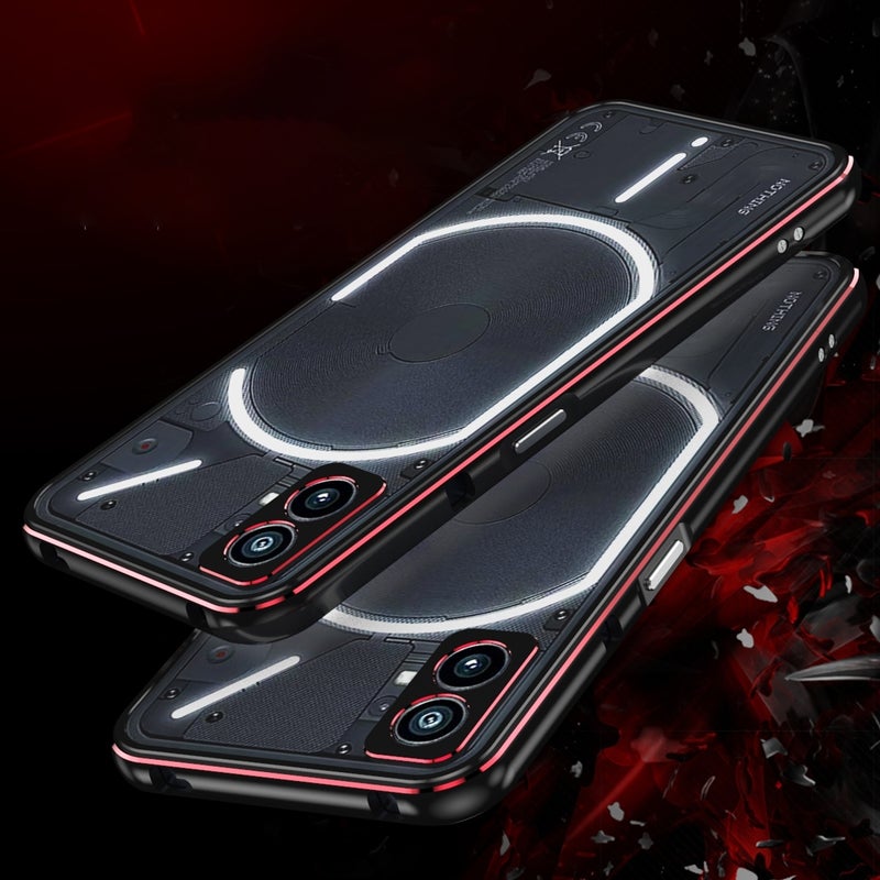 HuHa Case Cover For Nothing Phone 2a Aurora Series Metal Frame Protective Phone Case(Black Red) - Image 3