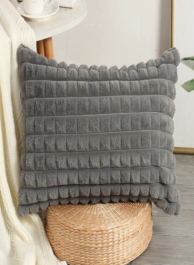 PANOD Faux Fur Decorative Long Lumbar Throw Pillow Covers 16 x 26,3D Plaid Pattern Plush Extra Long Boho Rectangle Pillow Covers Pillow Case Cushion Case for Bed Sofa Bedroom Livingroom,Grey - Image 4