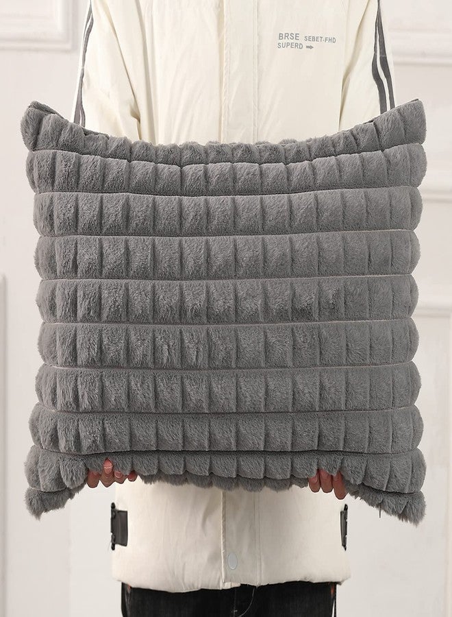 PANOD Faux Fur Decorative Long Lumbar Throw Pillow Covers 16 x 26,3D Plaid Pattern Plush Extra Long Boho Rectangle Pillow Covers Pillow Case Cushion Case for Bed Sofa Bedroom Livingroom,Grey - Image 2
