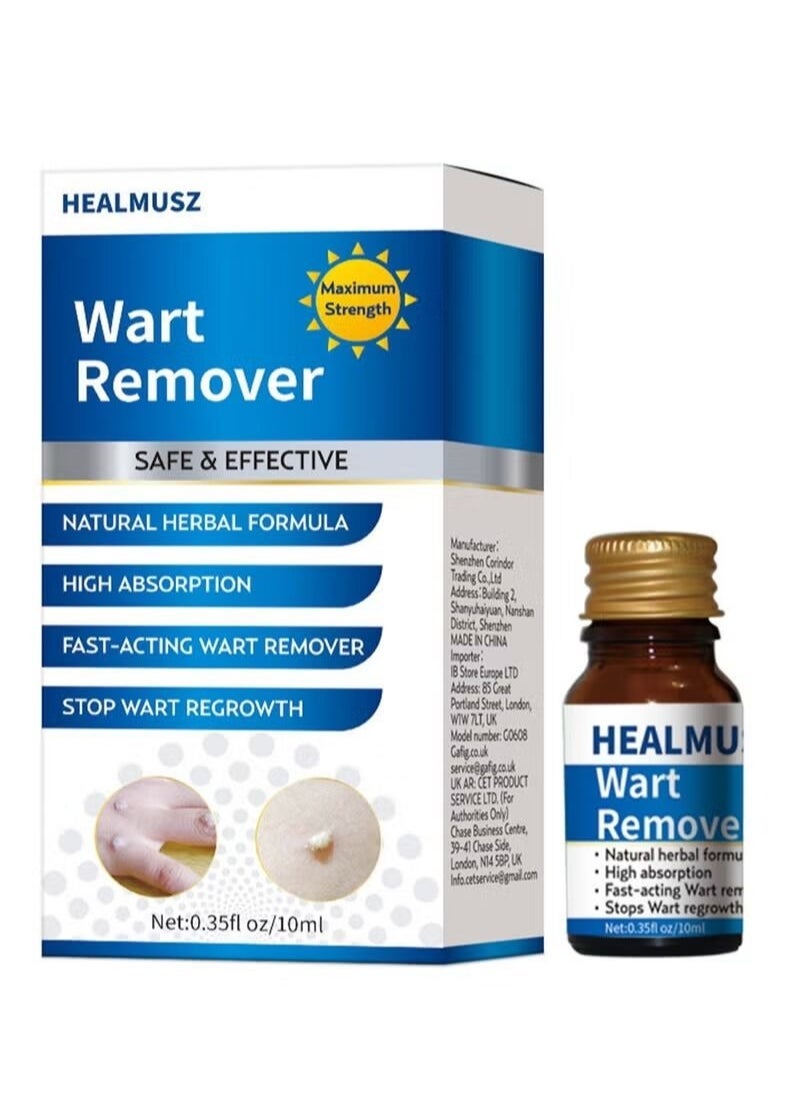 HEALMUSZ Wart Remover Safe and Effective Natural Herbal Formula High Absorption Fast Acting Stop Wart Regrowth Non Irritating Wart Remover for All Kinds of Skins Type 10ml - Image 1