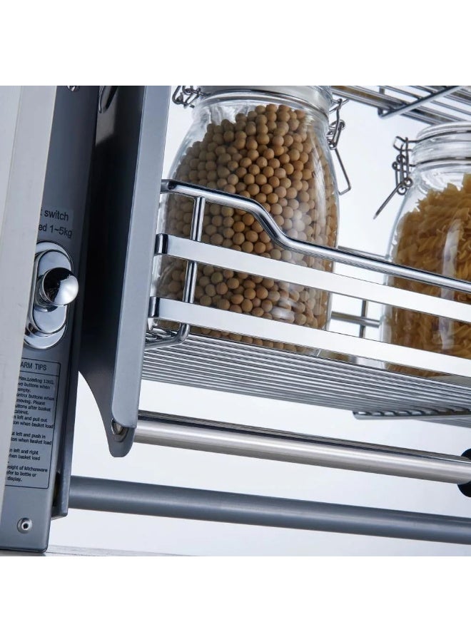 Zeeco Stainless Steel Modular Kitchen Storage Rack Lift Basket Elevator Pull Down Two Tier Shelf Unit For Cabinet Width 90 CM - Image 3