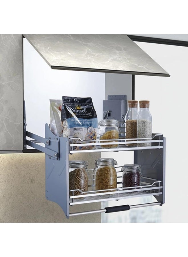 Zeeco Stainless Steel Modular Kitchen Storage Rack Lift Basket Elevator Pull Down Two Tier Shelf Unit For Cabinet Width 90 CM - Image 1