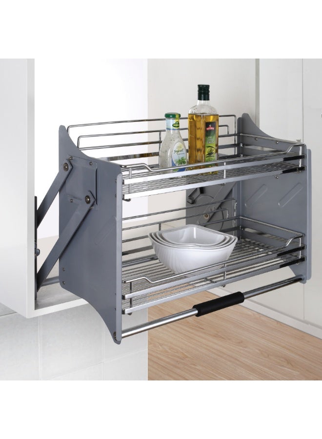 Zeeco Stainless Steel Modular Kitchen Storage Rack Lift Basket Elevator Pull Down Two Tier Shelf Unit For Cabinet Width 90 CM - Image 5
