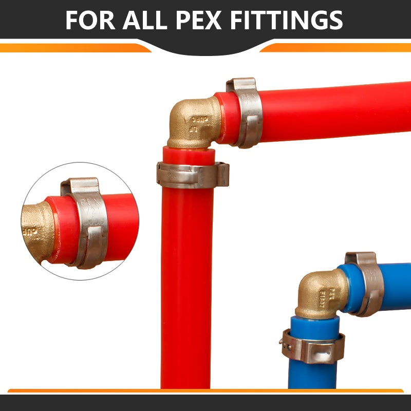 Hesun 1/2 بوصة Pex Cinch Clamps 100-Pack الفولاذ المقاوم للصدأ Astm F2098 المتوافقة - Image 5