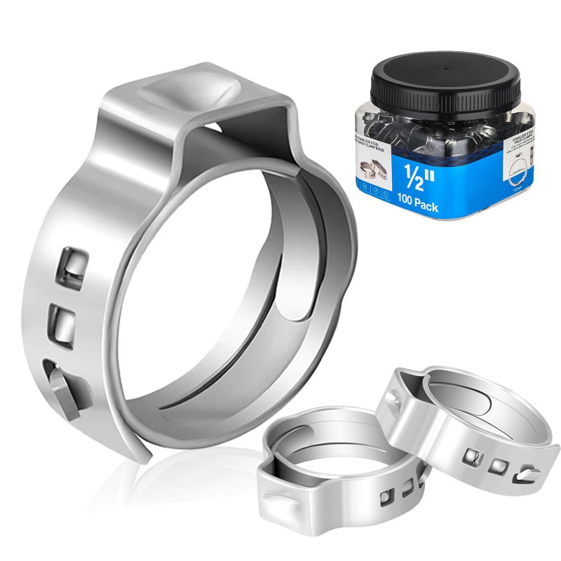 Hesun 1/2 بوصة Pex Cinch Clamps 100-Pack الفولاذ المقاوم للصدأ Astm F2098 المتوافقة - Image 1