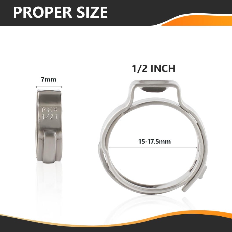 Hesun 1/2 بوصة Pex Cinch Clamps 100-Pack الفولاذ المقاوم للصدأ Astm F2098 المتوافقة - Image 2