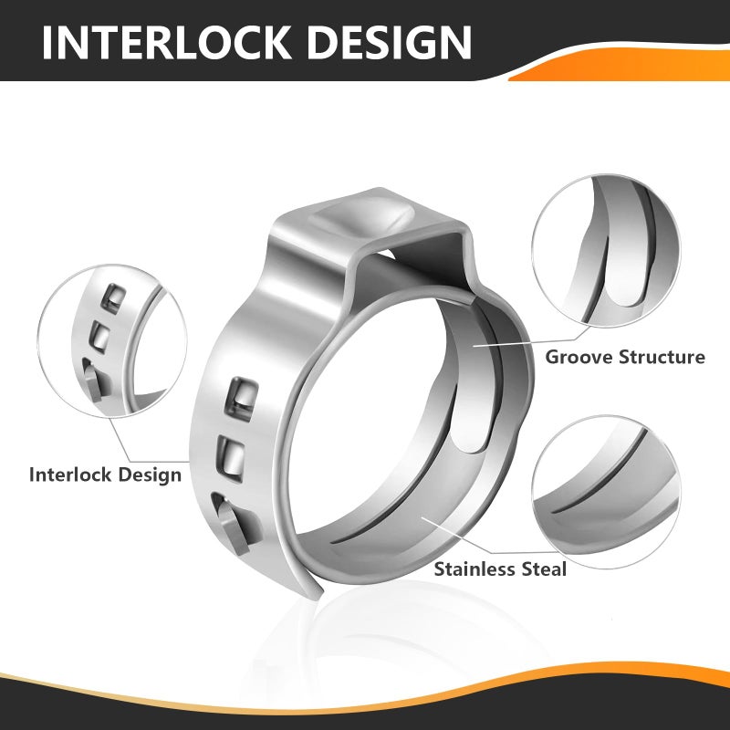 Hesun 1/2 بوصة Pex Cinch Clamps 100-Pack الفولاذ المقاوم للصدأ Astm F2098 المتوافقة - Image 4