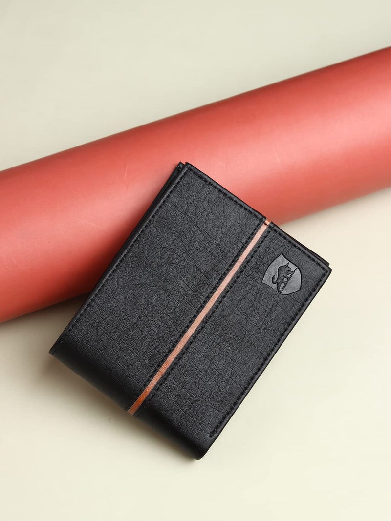 SAMTROH Black Line Embellished Pu Leather Wallet for Men I 3 Card Slots I 2 Currency & Secret Compartments I 1 Coin Pocket - Image 2