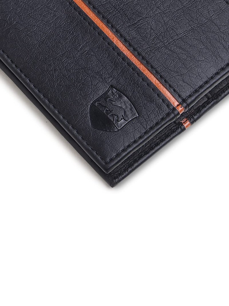 SAMTROH Black Line Embellished Pu Leather Wallet for Men I 3 Card Slots I 2 Currency & Secret Compartments I 1 Coin Pocket - Image 5