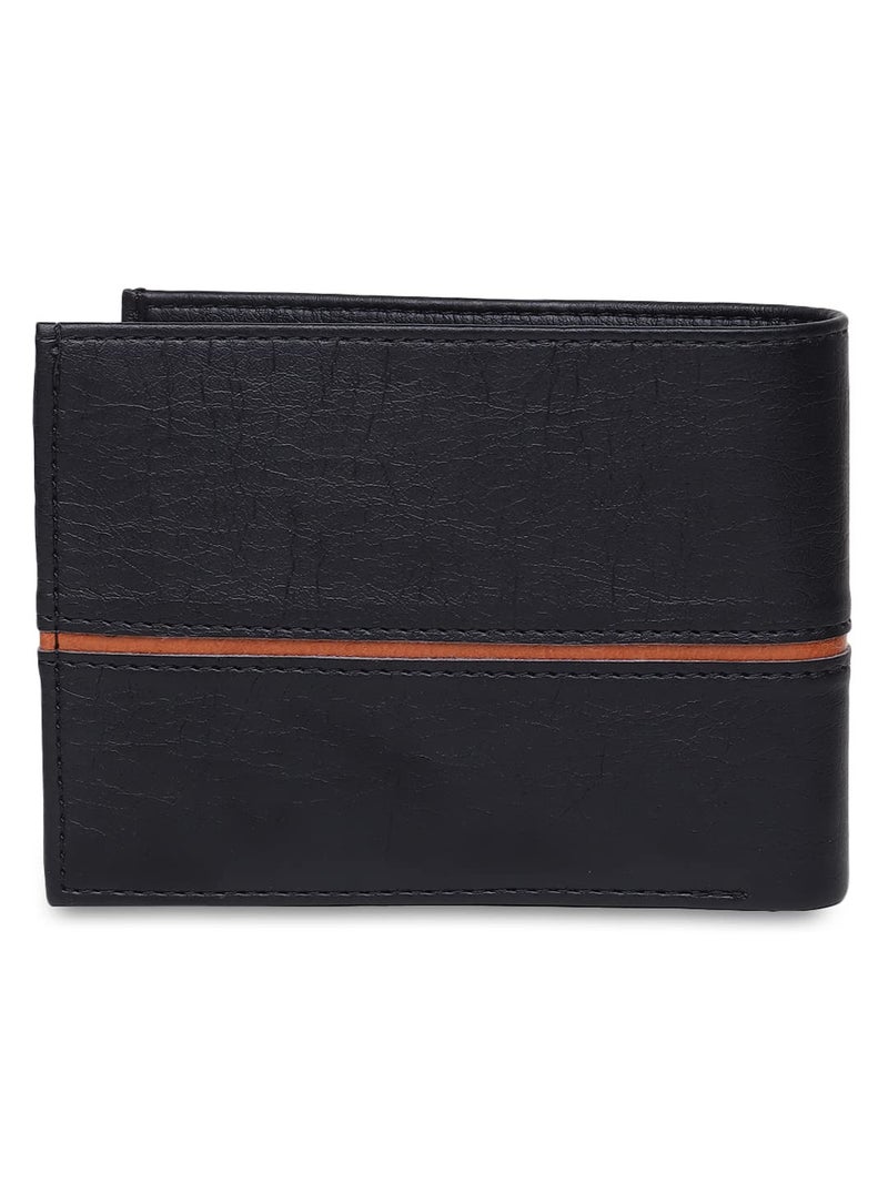 SAMTROH Black Line Embellished Pu Leather Wallet for Men I 3 Card Slots I 2 Currency & Secret Compartments I 1 Coin Pocket - Image 3