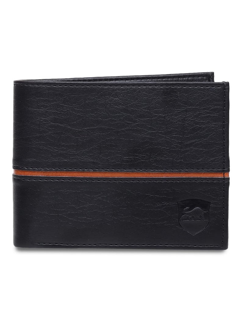 SAMTROH Black Line Embellished Pu Leather Wallet for Men I 3 Card Slots I 2 Currency & Secret Compartments I 1 Coin Pocket - Image 1