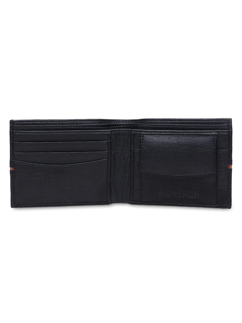 SAMTROH Black Line Embellished Pu Leather Wallet for Men I 3 Card Slots I 2 Currency & Secret Compartments I 1 Coin Pocket - Image 4