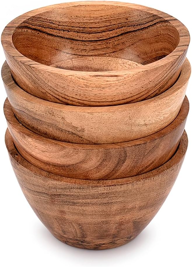 NIRMAN Acacia Wood Bowl Sets of 4 for Kitchen Meal Party and Nuts Candy Appetizer Snacks Olive 45 x 45 x 25 - Image 1