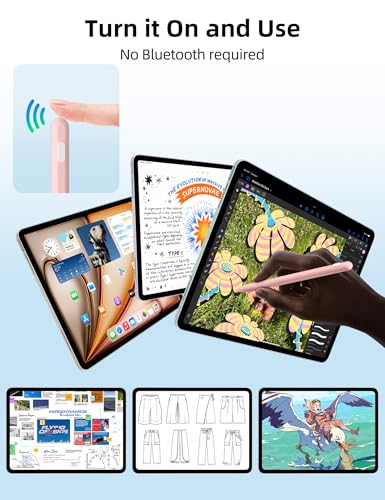 iMangoo Stylus Pen for iPad 11/10/9, USB-C Fast Charging with Magnetic Attraction, Palm Rejection & Tilt Sensitivity, Active Pen with 2 Replacement Tips, for iPad Pro/Air, School Kids Students, Pink - Image 3