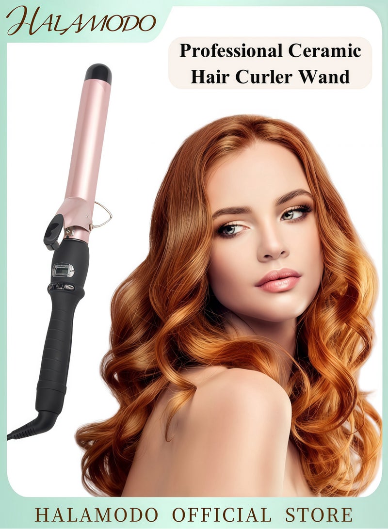 HALAMODO Hair Curling Wand Professional Ceramic Hair Curler Wand with Ceramic Coating Barrel for Long and Medium Hair Adjustable Temperature Range 80-210℃ 30s Instant Heat Dual Voltage 110-240V for Girls and Women - Image 1