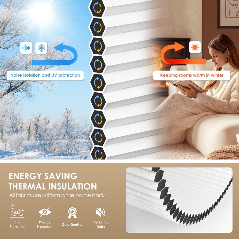 LazBlinds No Tools No Drill Cordless Cellular Shades, Blackout Light Blocking Honeycomb Shades for Home, Thermal Insulation Blinds for Windows, 20" W x 36" H, White - Image 4