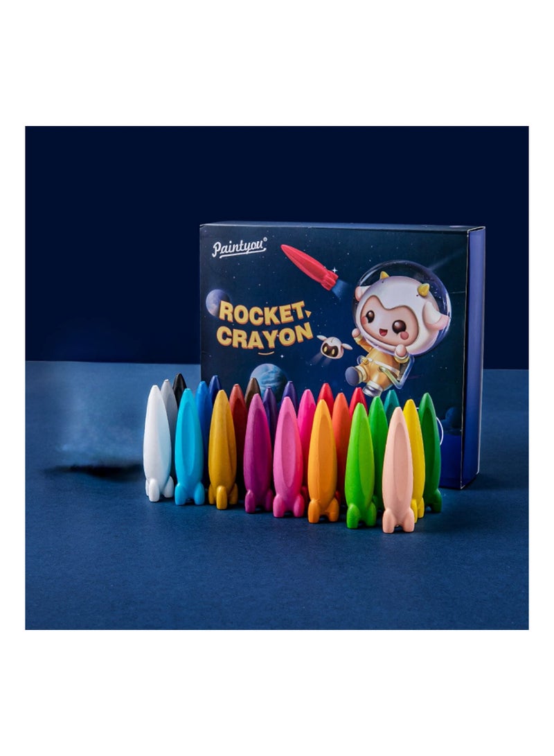 SYOSI 24 Colors Rocket Crayon,  Non-Toxic Crayons for kids, Easy To Grip Washable Kids Crayons, Safe Colouring Art school Supplies Gift Set For Babies And Children - Image 1