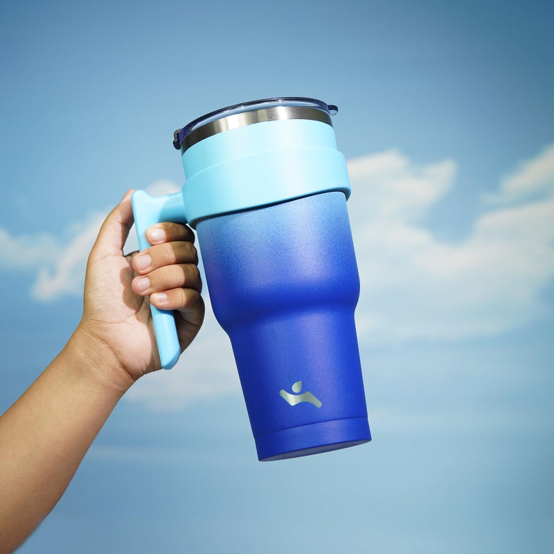 Konokyo 40 oz Tumbler with Handle and 2 Straw 2 Lid, Insulated Water Bottle Stainless Steel Vacuum Cup Reusable Travel Mug,Sky - Image 5