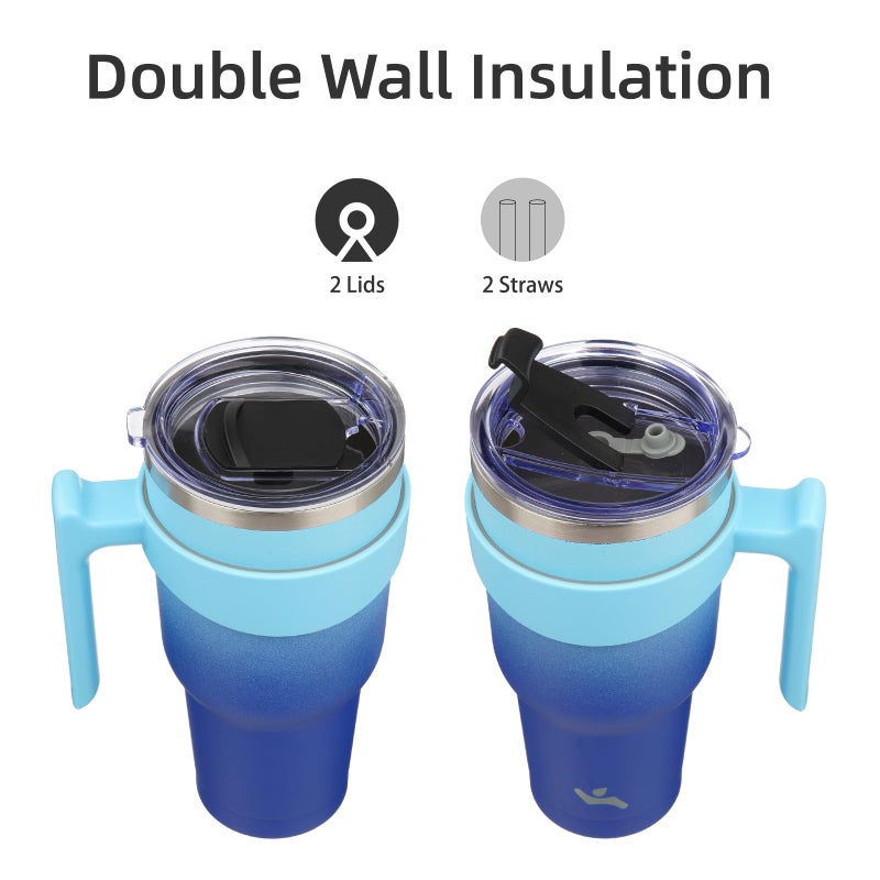 Konokyo 40 oz Tumbler with Handle and 2 Straw 2 Lid, Insulated Water Bottle Stainless Steel Vacuum Cup Reusable Travel Mug,Sky - Image 3