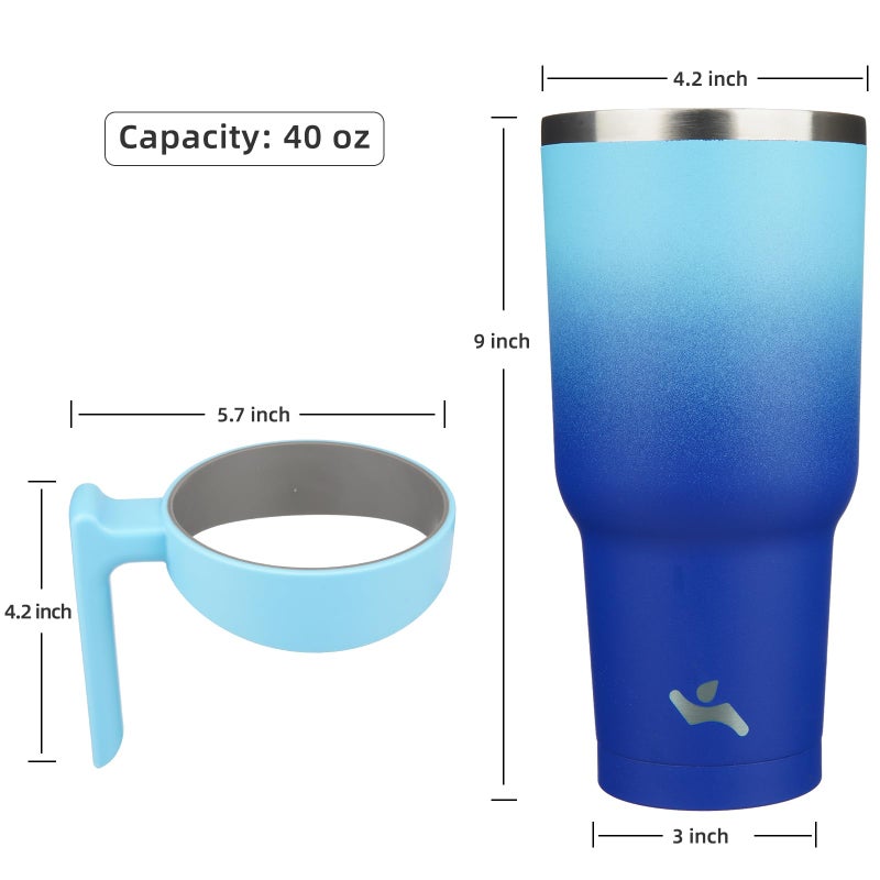Konokyo 40 oz Tumbler with Handle and 2 Straw 2 Lid, Insulated Water Bottle Stainless Steel Vacuum Cup Reusable Travel Mug,Sky - Image 4